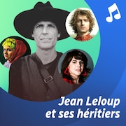 Jean Leloup entouré, dans trois pastilles, des photos de Klô Pelgag, Philippe Brach et Lisa LeBlanc.