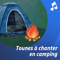 Illustration d'une tente et d'un feu de camp.