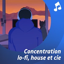 Une illustration d'une personne devant un écran d'ordi, à côté duquel se trouve un chat. Derrière l'écran, des « post-its » sont collés sur le mur et au loin, à travers la fenêtre, on peut voir une illustration de montagnes.